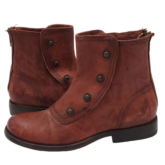 Frye "Phillip" Boot Womens size 5.5 Brown Leather Military Style Zip Ankle Boots - Picture 9 of 13